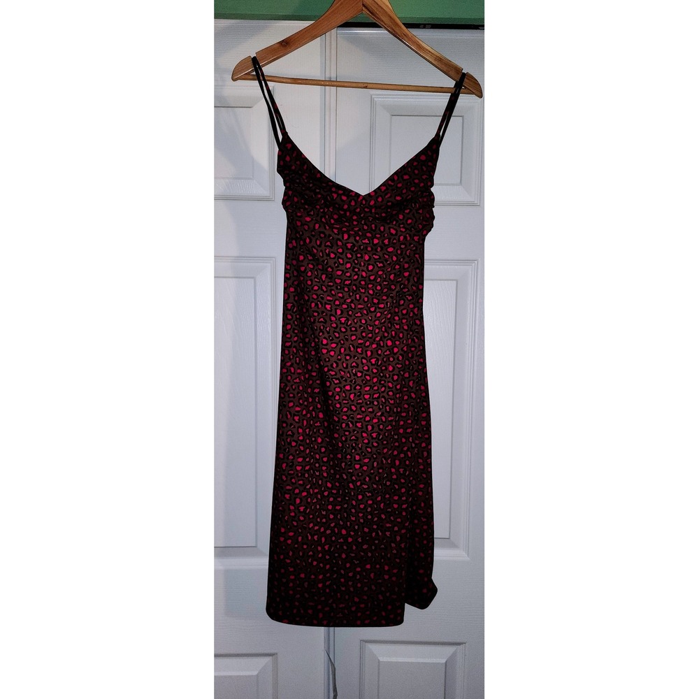 Banana Republic Pink Leopard Print Cowl Neck Midi Slip Dress Womens Medium Brown